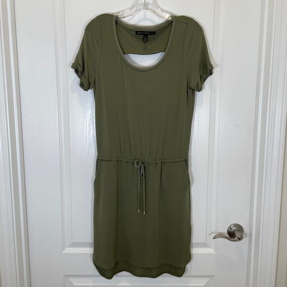 White House Black Market Drawstring Waist Dress Army Green Knit Cutout Back S - Picture 3 of 7